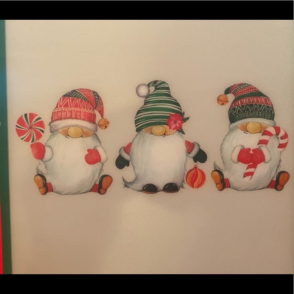3 Christmas Gnomes Cutting Board By Core Kitchen With Built-In Handle 9” X 14.5” - Picture 6 of 13